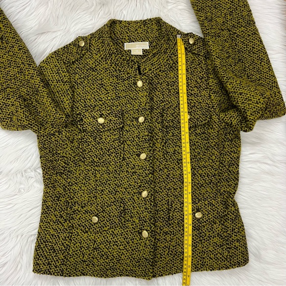 Michael Kors Military Tweed Jacket Mustard Color Gold Buttons - Picture 9 of 12